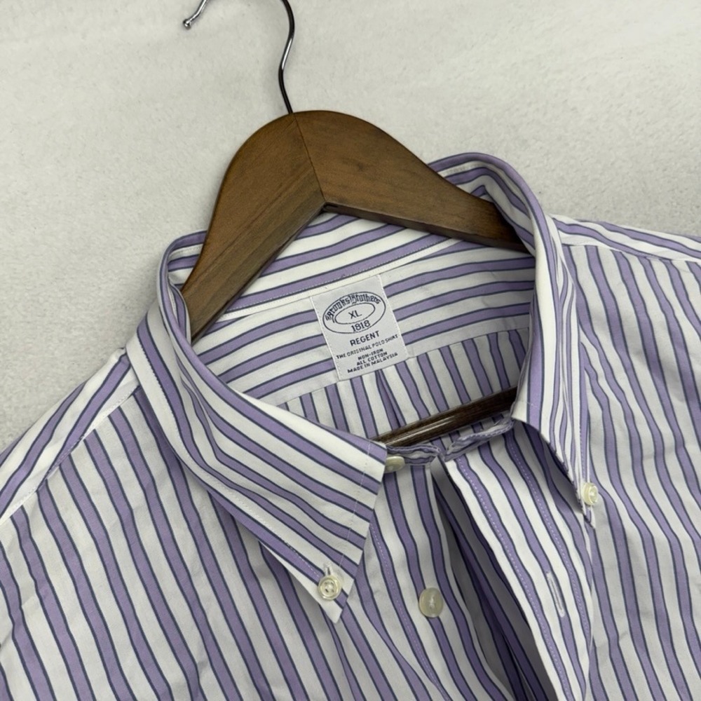 Brooks Brothers Button Down Shirt Mens XL Purple Regent Striped Oxford Preppy